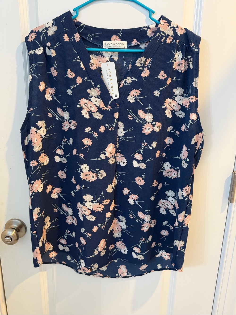 Jon & Anna Navy Floral Sleeveless V-Neck Blouse